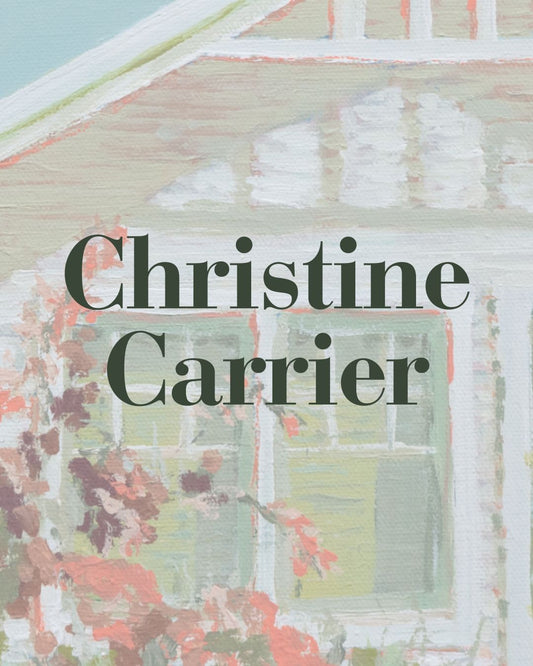 Christine Carrier painting of house with text overlay