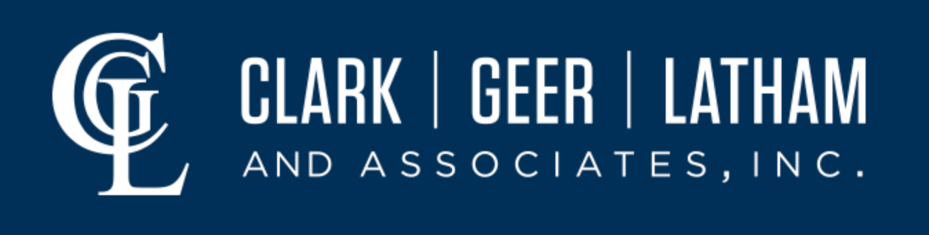 Logo of Clark Geer Latham and Associates, Inc. on a blue background