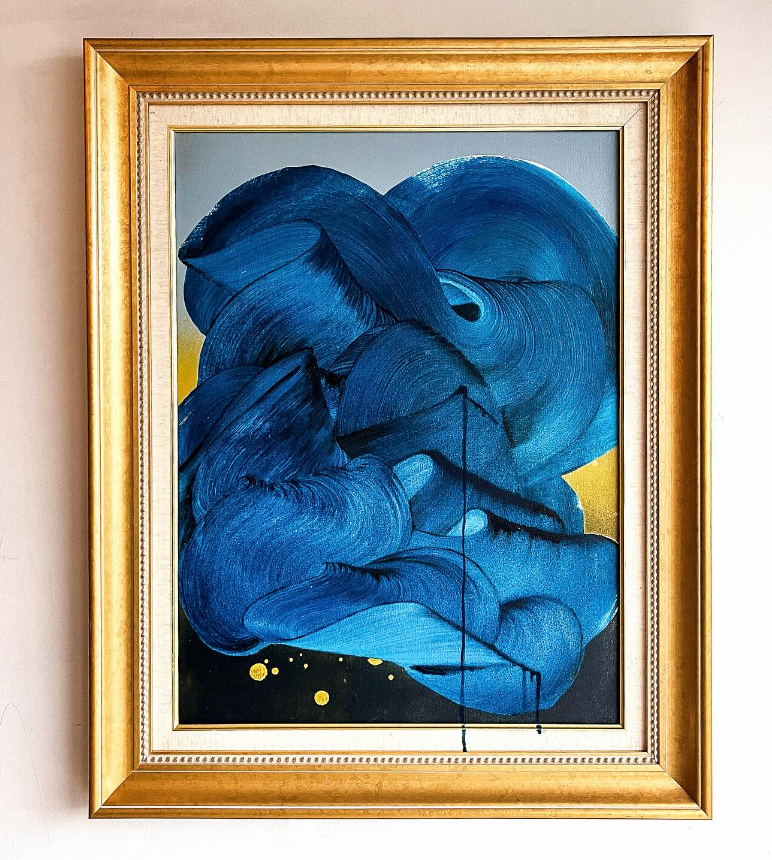 blue art in gold frame by daisy anne