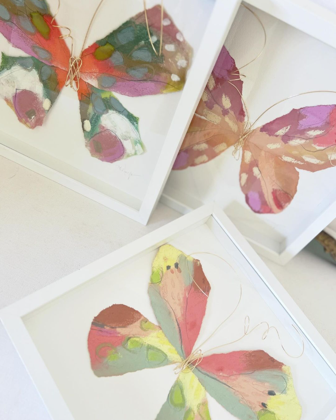 3 framed butterfly pieces by elisabeth hays