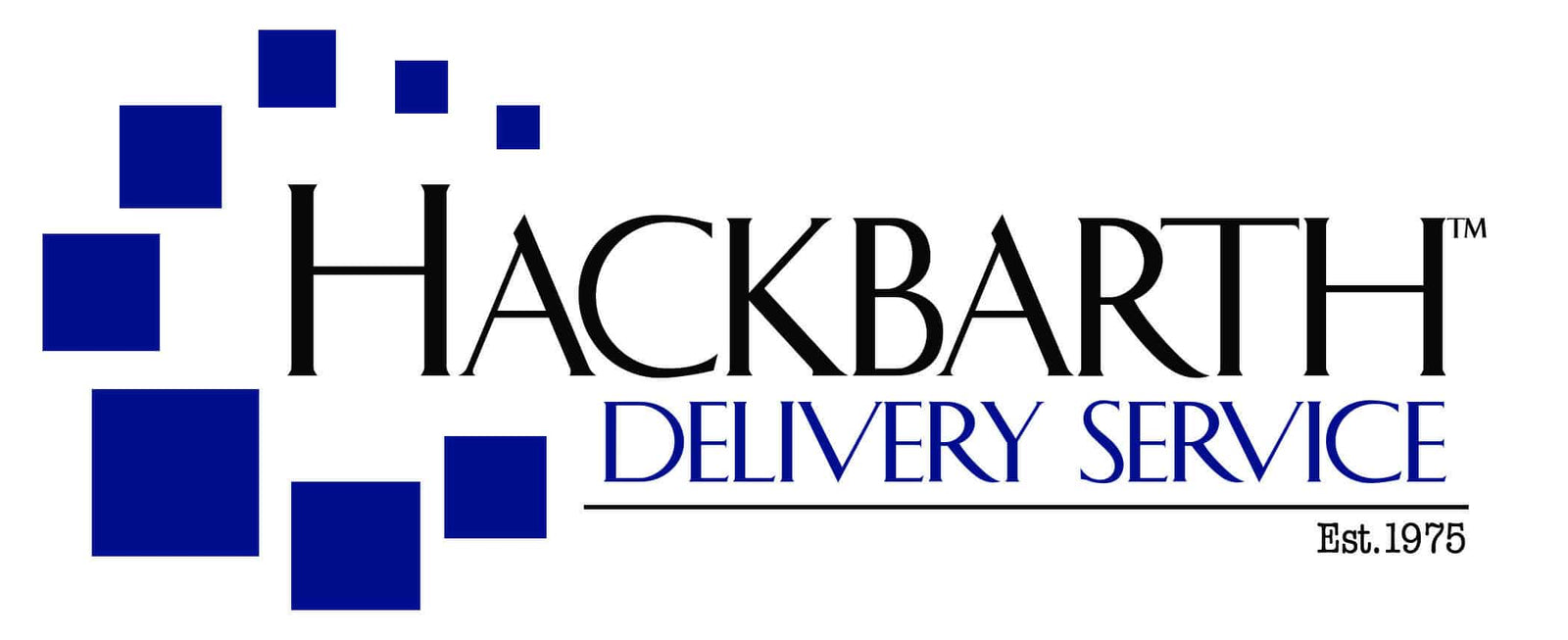 Hackbarth Delivery Service logo with blue squares and black text
