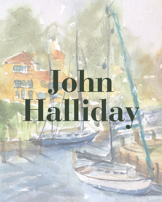 landscape with boat and text overlay by john halliday