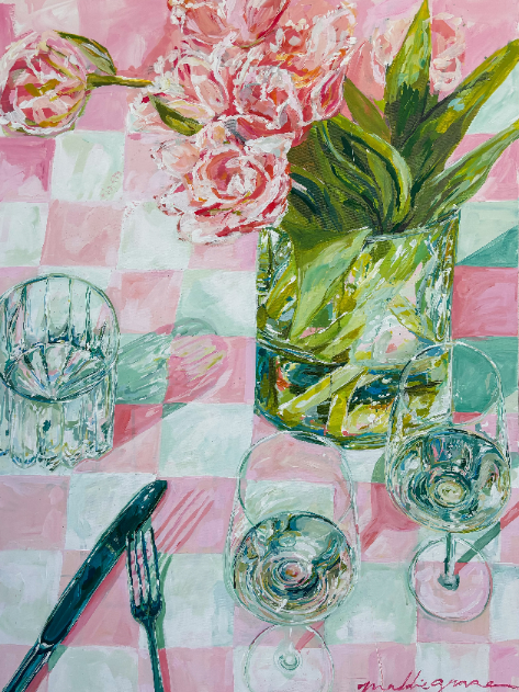 pink white and green tablescape by Maddie Maierhofer