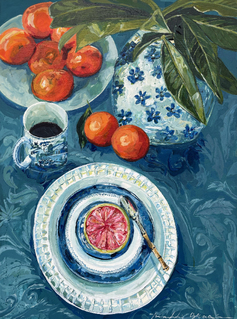 blue orange and green tablescape with grapefruits by Maddie Maierhofer