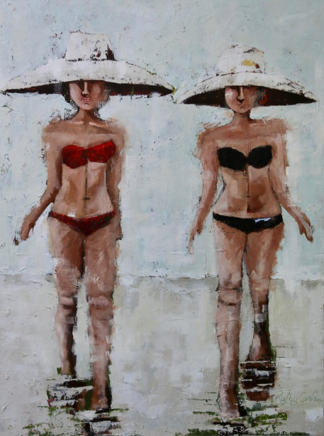 two women in bathingsuits painting by ruthie carlson