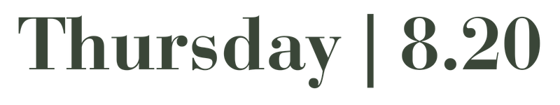 green schedule text that says thursday 8 20