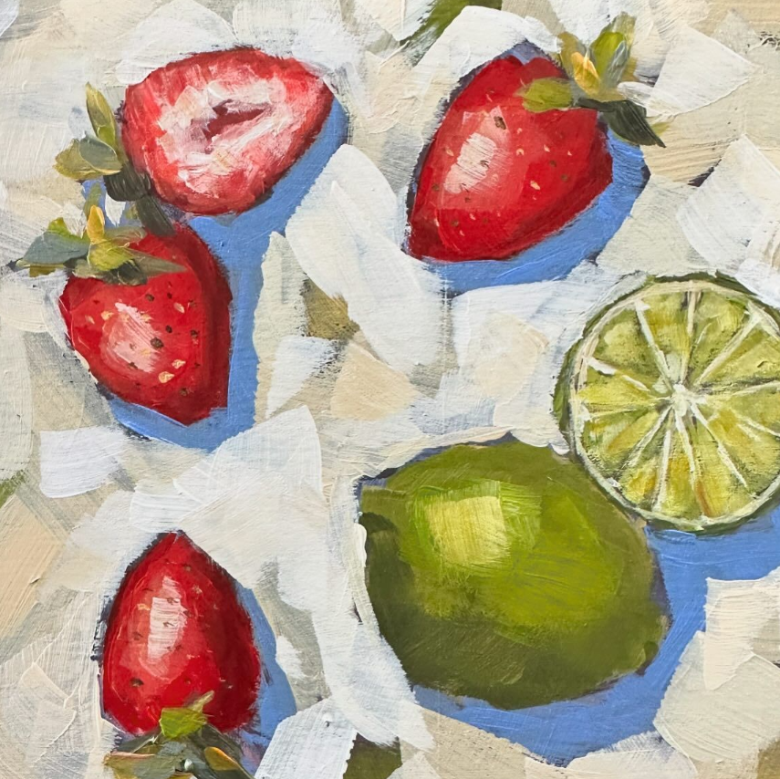 strawberries and limes painting by trish jones
